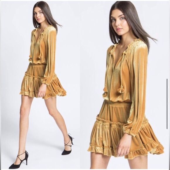 NWT Misa Los Angeles Lorena Velvet Tiered Mini Dress - Picture 1 of 14